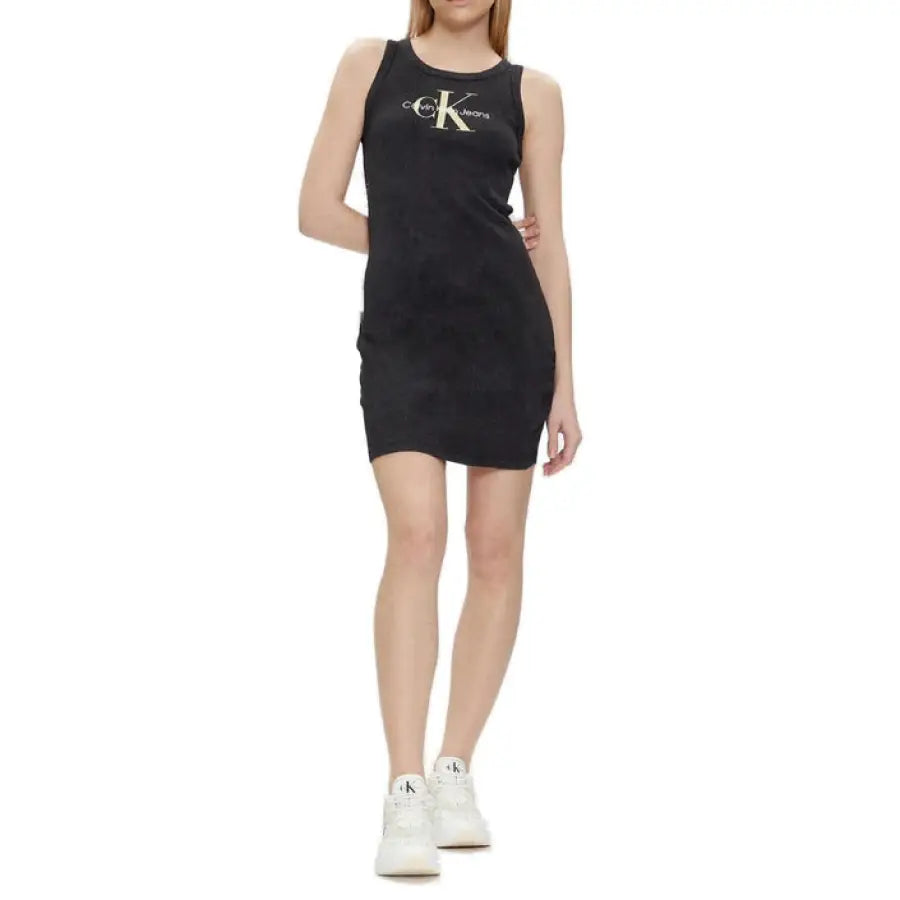 Calvin Klein Jeans Women Dress - Black Sleeveless Mini Dress with Calvin Klein Logo