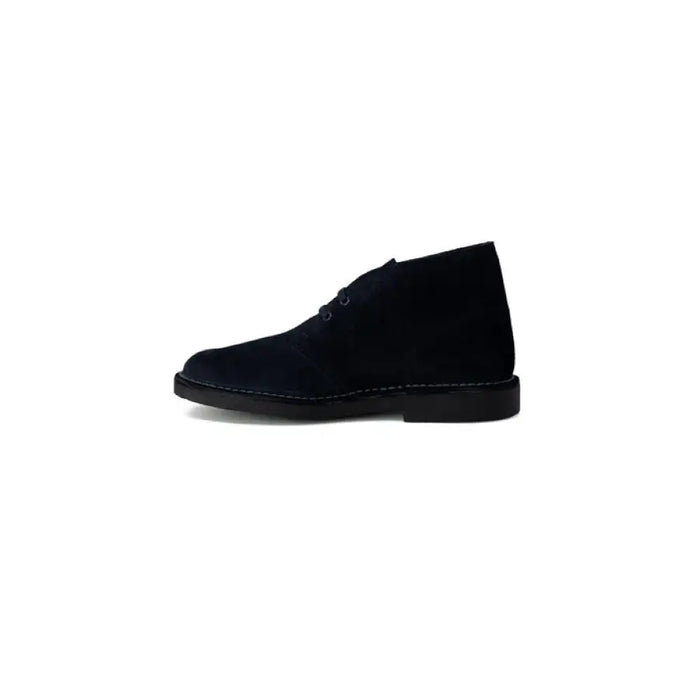 Black suede Clarks Men Lace Ups Shoes featuring ankle-high design and lace-up closure