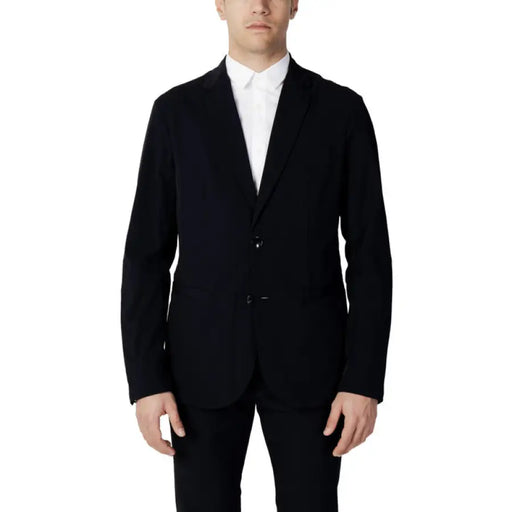 Black suit jacket over white dress shirt from Armani Exchange Men Blazer