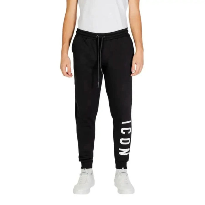 Black sweatpants featuring ICON print, part of Icon Men Trousers collection