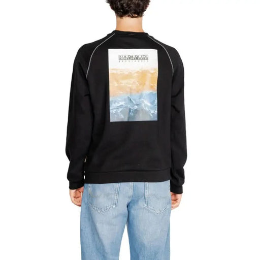 Napapijri Men Sweatshirts Black sweatshirt with landscape image printed on the back