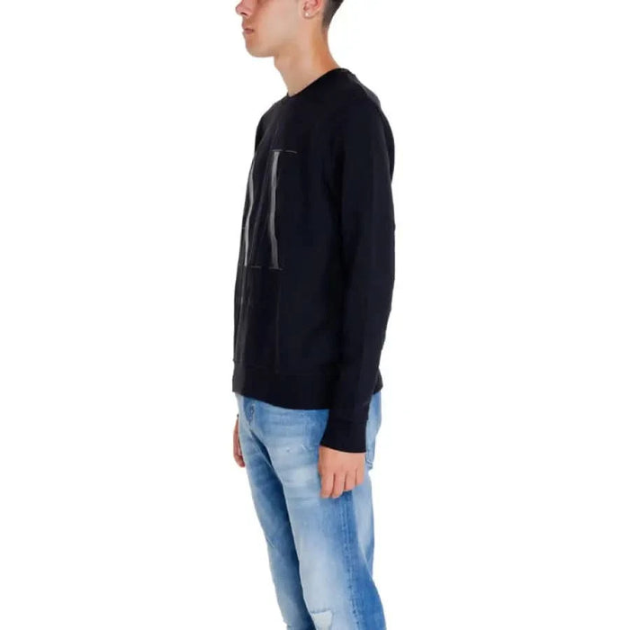 Armani Exchange Men Sweatshirts - Black Sweatshirt with Logo, Blue Jeans