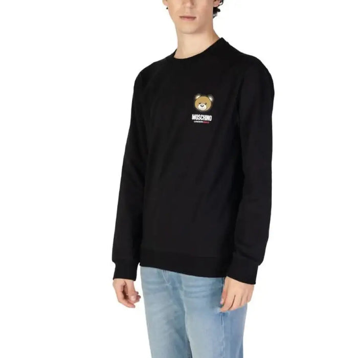 Black Moschino Underwear sweatshirt featuring a teddy bear logo patch on the chest