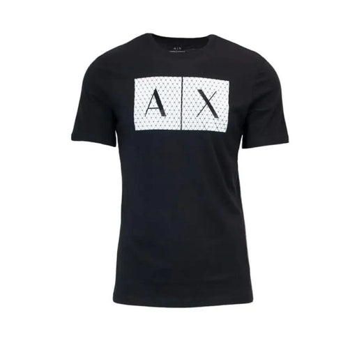 Black Armani Exchange Men T-Shirt with white rectangular AX logo on the front