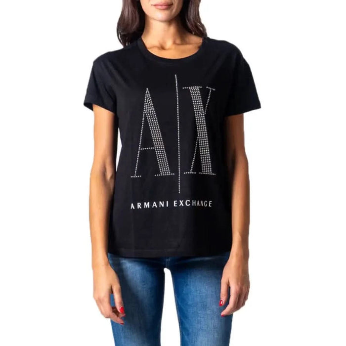 Black ’AX ARMANI EXCHANGE’ Women T-Shirt with white logo lettering