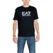 Black t-shirt with EA7 Emporio Armani logo in white displayed in Ea7 Men T-Shirt product