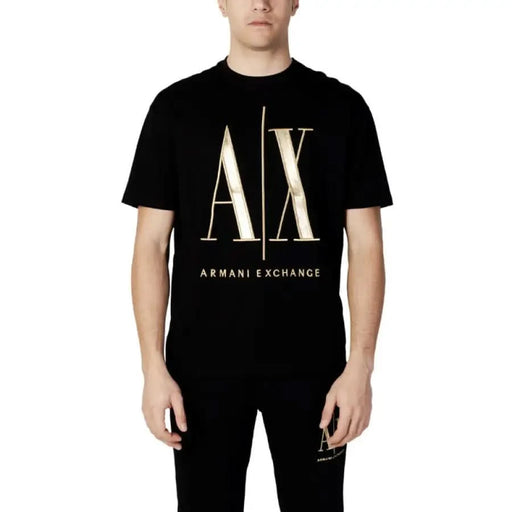 Black T-shirt with Gold AX Armani Exchange Logo - Armani Exchange Men T-Shirt