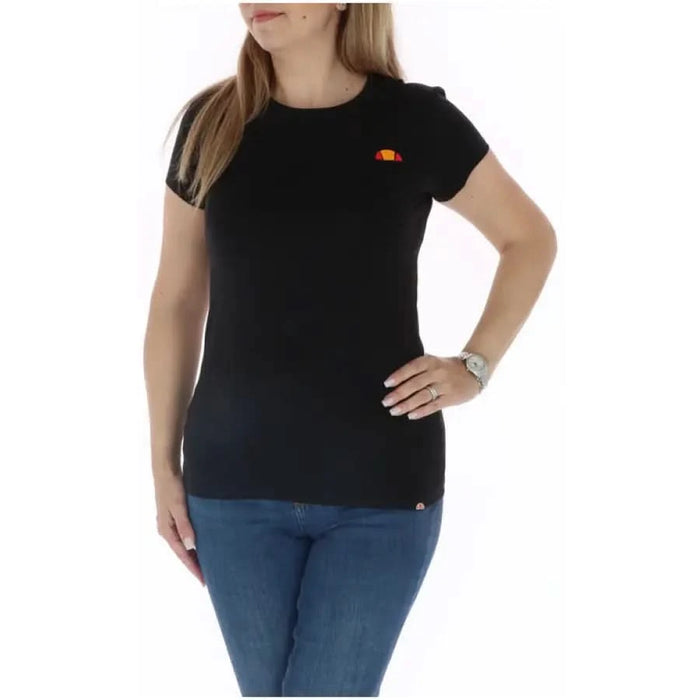 Ellesse Women T-Shirt - Black with Colorful Chest Logo - Stylish and Comfortable Apparel