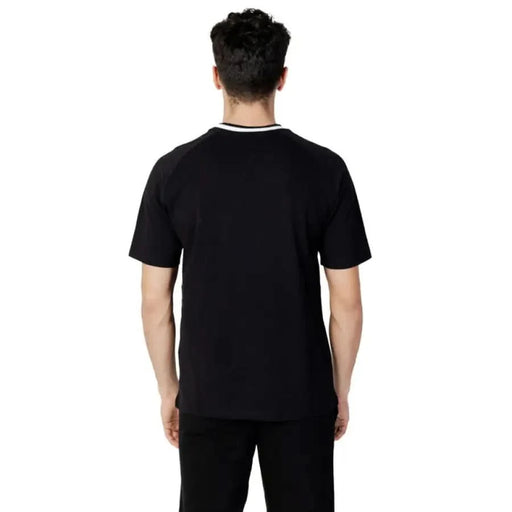 Fila Men T-Shirt - Black with White Collar Trim, Back View