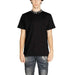 Black Icon Men T-Shirt featuring stylish white text around the collar