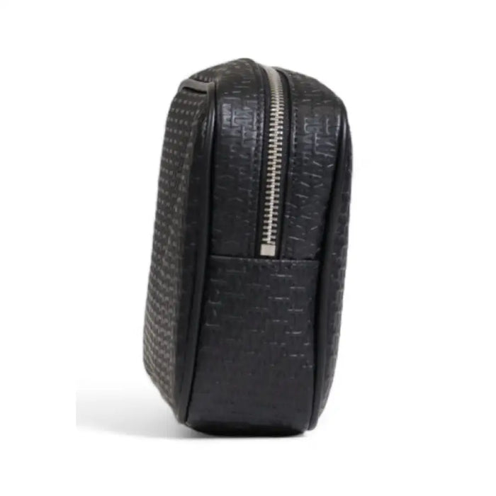 Black textured leather case with zipper, part of Armani Exchange Black Men’s Handbag