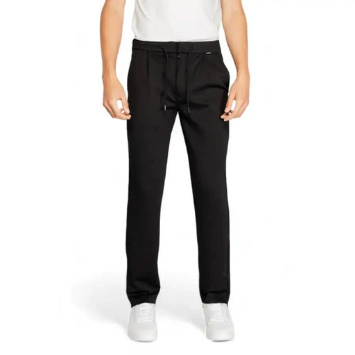 Black drawstring Calvin Klein Men Trousers with straight legs and pockets