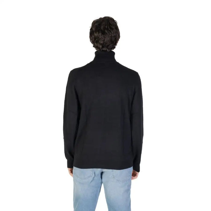 Black turtleneck sweater worn backwards from Gas Men Black Turtleneck Knit Sweater