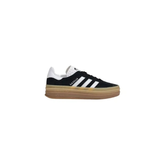 Black and white Adidas Gazelle sneaker featuring a brown sole for women’s fashion