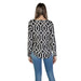 Black and white geometric long-sleeve top paired with blue jeans from Street One