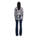 Desigual Women’s Black Print Cotton Shirt paired with dark blue jeans for a stylish look