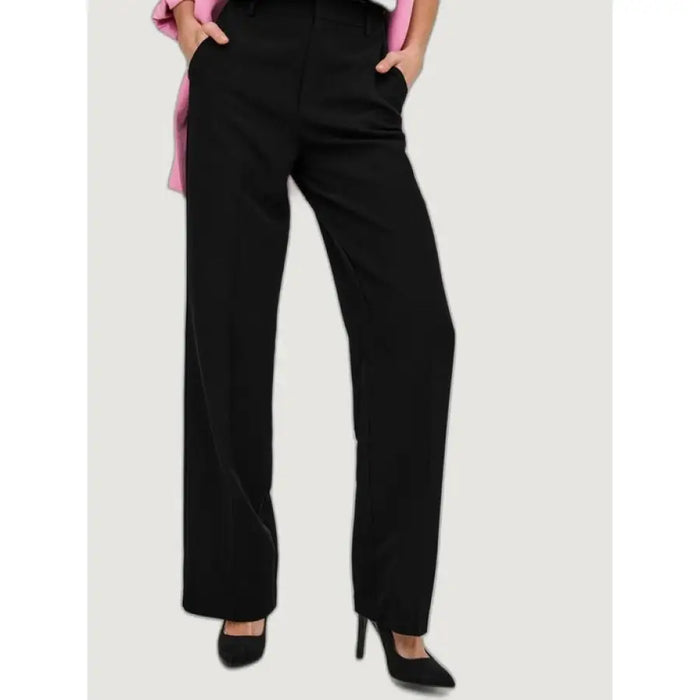 Black wide-leg dress pants with pockets from Only Women Trousers collection