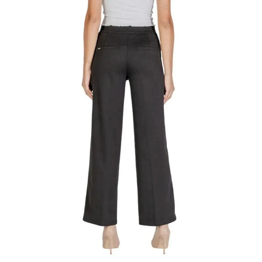 Black wide-leg dress pants with a high waistband from Street One Women Trousers