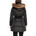 Black winter coat with fur-trimmed hood and belted waist from Guess Women Jacket