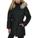 Black winter parka with faux fur-trimmed hood and button closures for women by Only