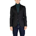 Black wool blazer by Gianni Lupo featuring notched lapels and two buttons