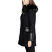 Black wool coat with fur trim collar and leather accents by Morgan De Toi