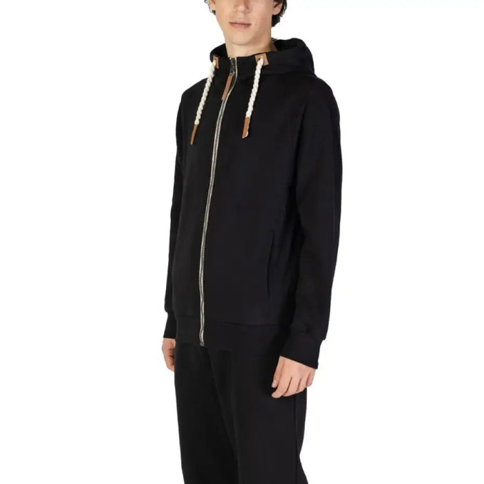 Black zip-up hooded sweatshirt with drawstrings from Hydra for men