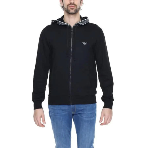 Black zip-up hoodie with Emporio Armani logo on chest - Emporio Armani Men Sweatshirts