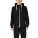 Black zip-up hoodie with white drawstrings and brown cord ends from Hydra Men’s collection