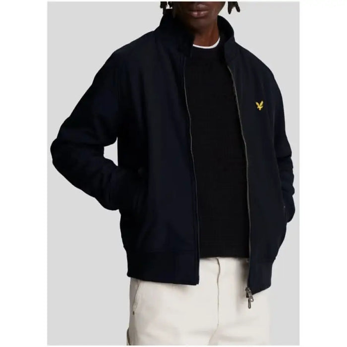 Black zip-up jacket featuring yellow eagle logo from Lyle & Scott Men Blazer