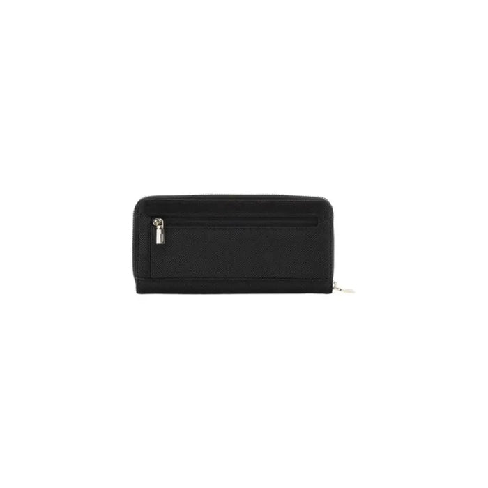 Black zippered Guess Women Wallet featuring an exterior pocket for added convenience