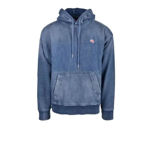 Blue denim-style hooded sweatshirt with front pocket and embroidered logo by Diesel