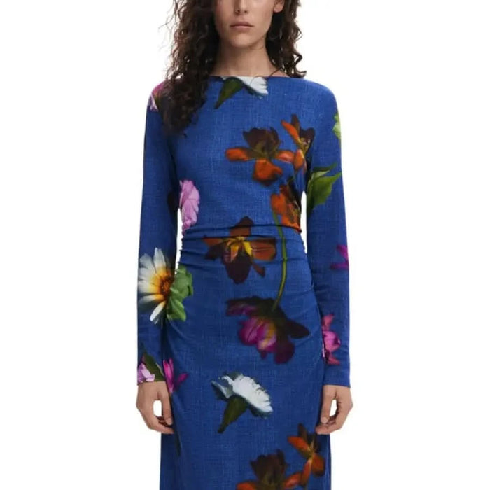 Blue floral long-sleeved dress from Desigual Women’s Long Blue Print Dress collection