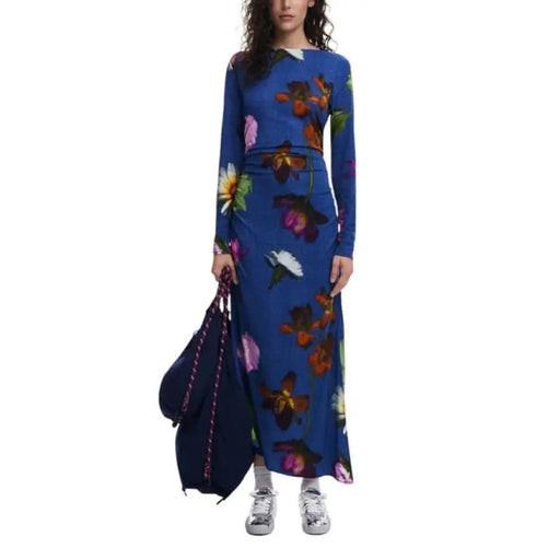 Blue floral long-sleeved dress from Desigual Women’s Long Blue Print Dress collection