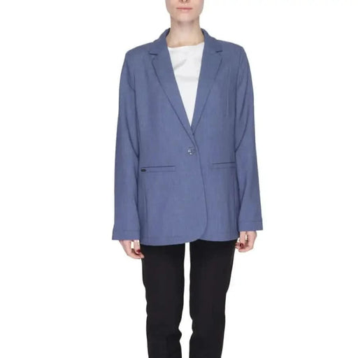 Blue-gray blazer with single button and notched lapels from Street One for women