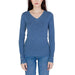 Guess Women Knitwear: Blue long-sleeved V-neck sweater styled with jeans