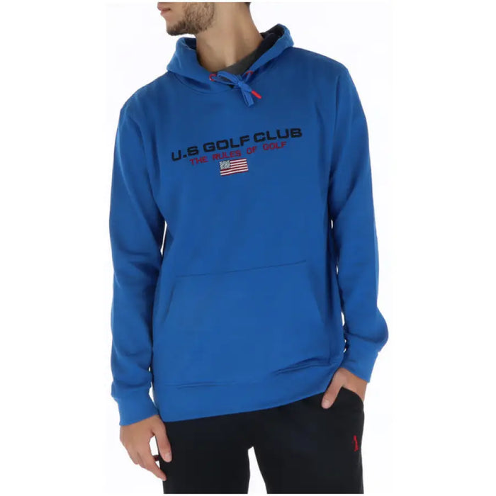 Blue U.S. Polo Assn. hooded sweatshirt with American flag detail from US Golf Club collection