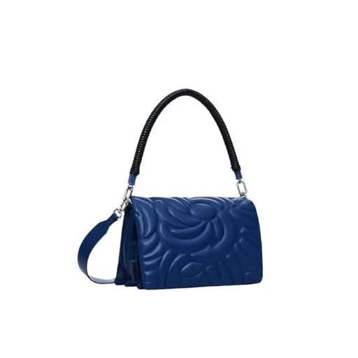 Blue quilted leather handbag with short handle and detachable shoulder strap by Desigual