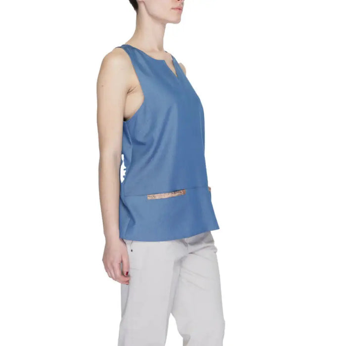 Blue sleeveless top with metallic accent at waist from Alviero Martini Prima Classe