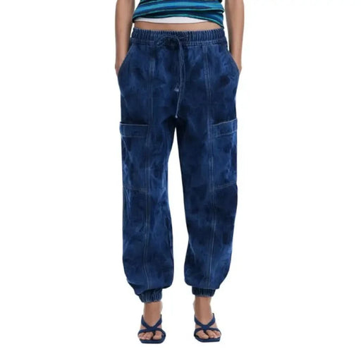 Blue tie-dye cargo pants from Desigual Women’s collection featuring lace and pocket details