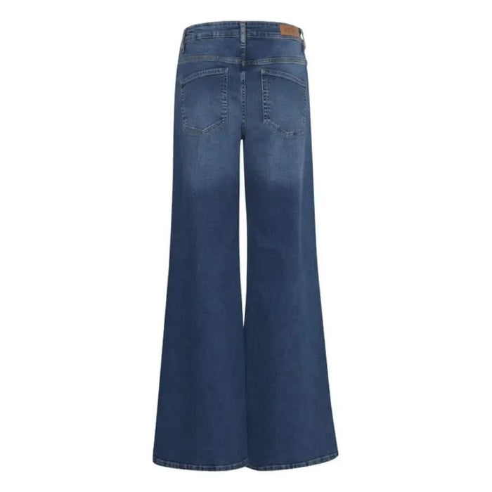 Blue wide-leg denim jeans featured in Ichi Women Green Jeans with Pockets product