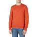 Bright orange long-sleeved crewneck sweater worn by model from Armani Exchange Men Knitwear