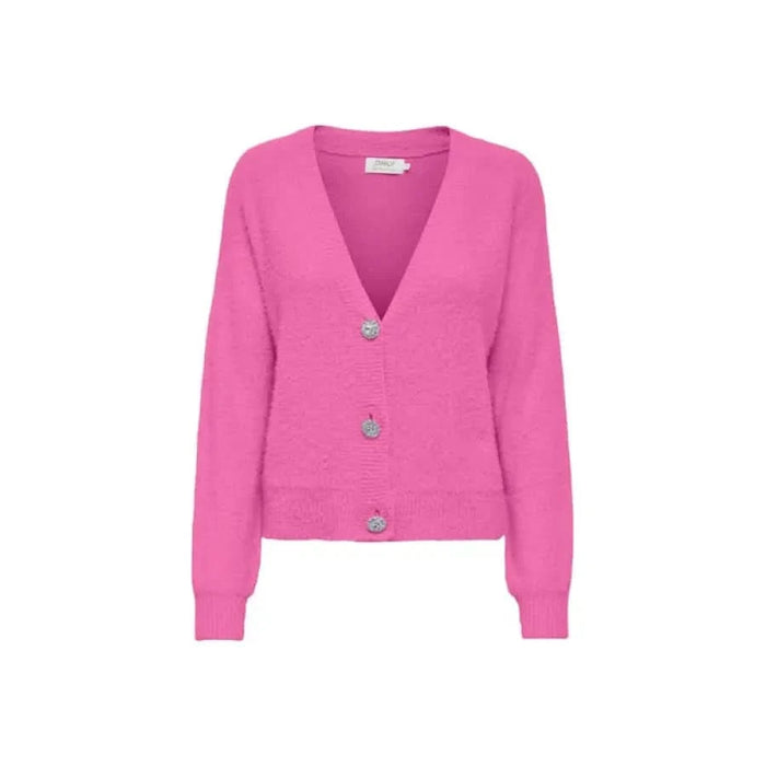 Bright pink cardigan sweater with three buttons from Only Women Cardigan collection