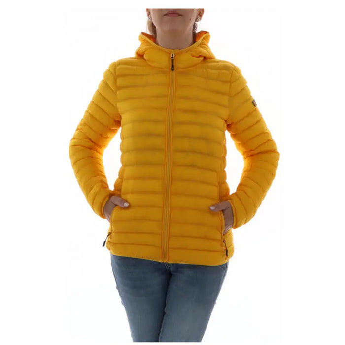 Bright yellow Ciesse Piumini women’s puffer jacket with hood and zipper closure