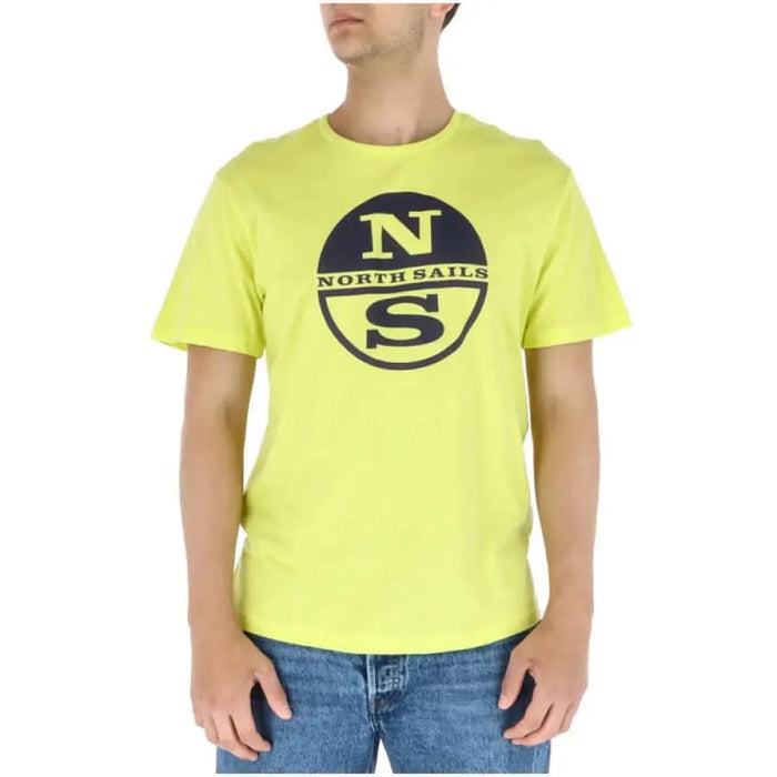 Bright yellow North Sails Men T-Shirt with navy blue North Sails logo on chest