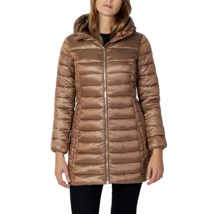 Bronze-colored quilted puffer coat with hood and zipper, Gaudì Jeans Women’s Jacket