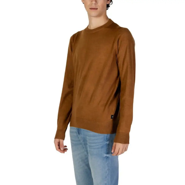 Brown crewneck sweater with long sleeves from Gas for men, perfect for casual wear