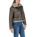 Brown faux shearling cropped jacket with contrast stitching and patch pockets by Only