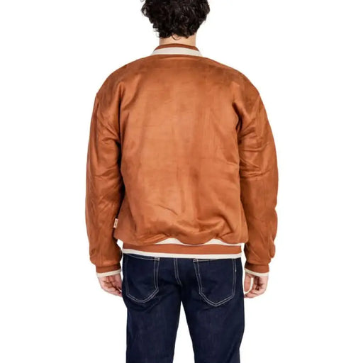 Brown leather bomber jacket with ribbed trim from Only & Sons Men’s collection