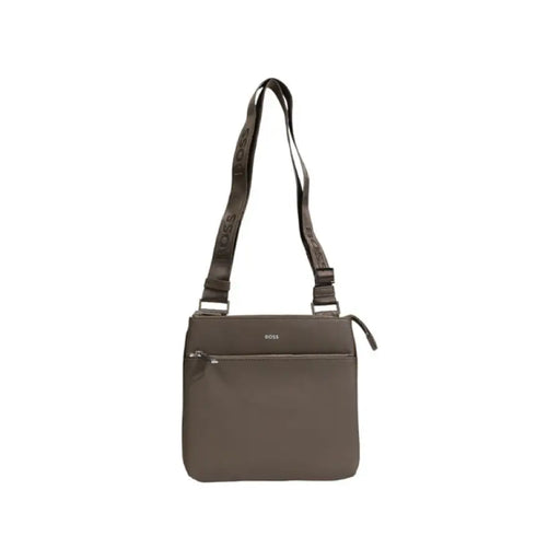 Brown leather crossbody bag with adjustable strap and front zip pocket, Boss Green